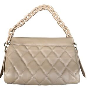 Tan  Quilted Shoulder Bag Chunky Chain Strap